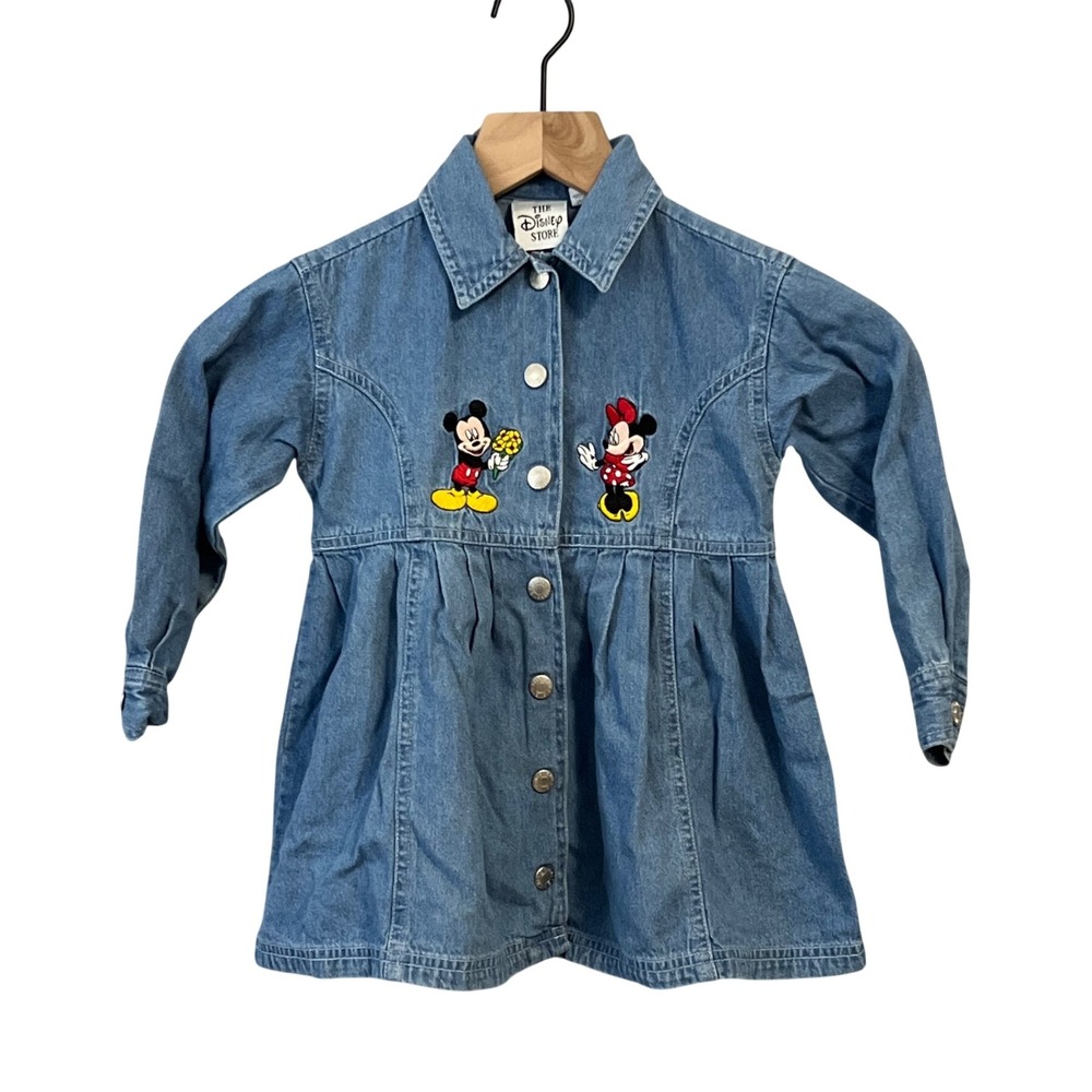 The Disney Store Denim Dress Girls 3T Blue Mickey Minnie Mouse Vintage
